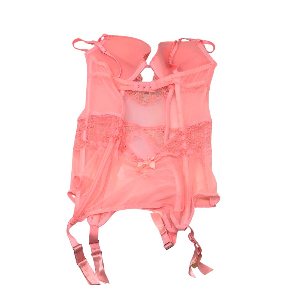 Victoria’s Secret Rhinestone Corset Bustier Bright Coral 36C Garter Straps - Picture 2 of 6